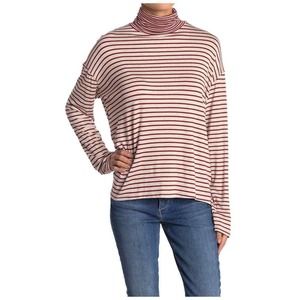 PST by Project Social Women's Stripe Long Sleeve Turtleneck Tops Red S, $48 NWT